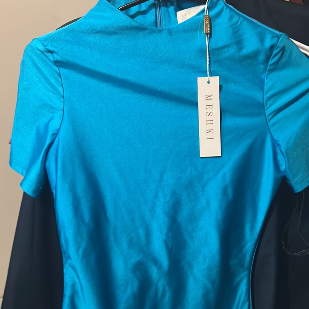 Meshki Shiny Nylon Aqua Blue Dress Size Small